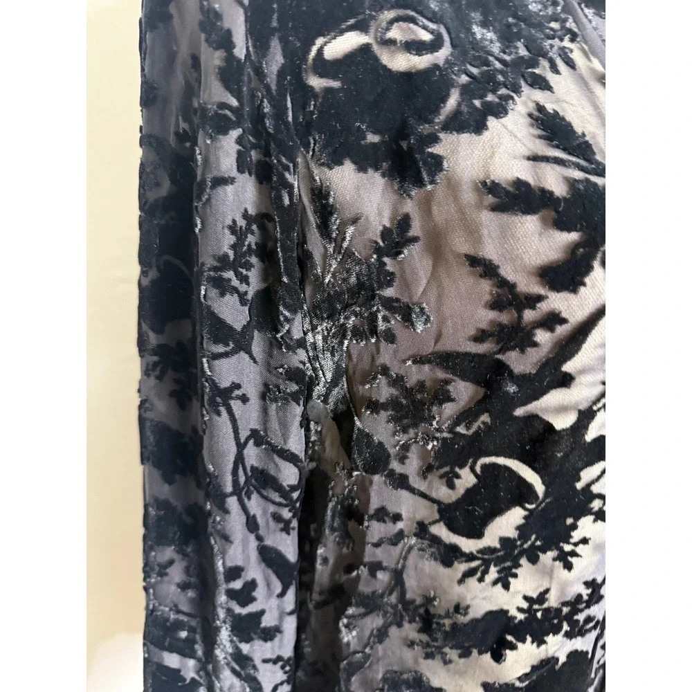 PAIGE Black Burnout Velvet Devore Floral Sheer Button Down Blouse Tie Cuff M